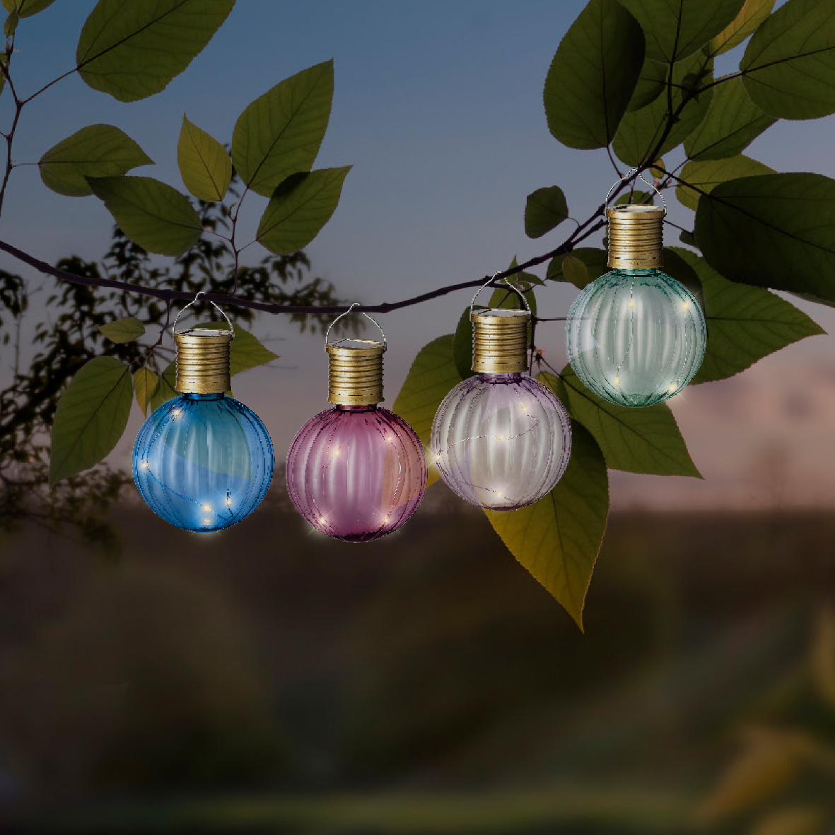 Paket] Solar Gartenleuchten LED Glühbirnen Kunststoff 8x11cm bunt 4er Set