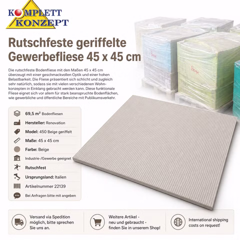 69,5 m² Fliesen Bodenfliesen 45x45 cm geriffelt 49,00€/m²