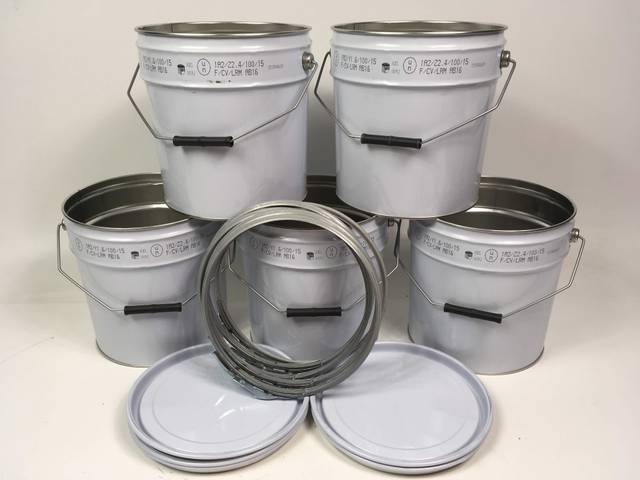 5x 10 Liter Push-On Lid Buckets + Tension Ring Bucket Sheet Metal Bucket Metal Bucket