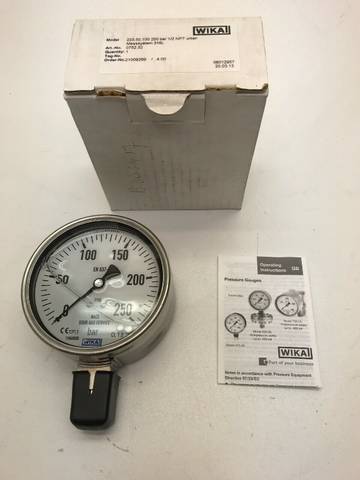 Манометр Wika 233.50.100, модель 250 bar, нижнее подключение 1/2 NPT, измерительная система 316L, Art. 0752.02