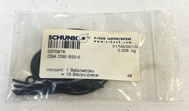 Schunk, DSA OSE-B22-0, 0370678, Sealing Rings, Seal Kit, Seal