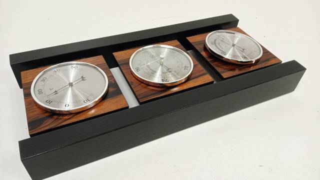 Weather Station Thermometer, Hygrometer, Barometer, Solid Wood, Analog