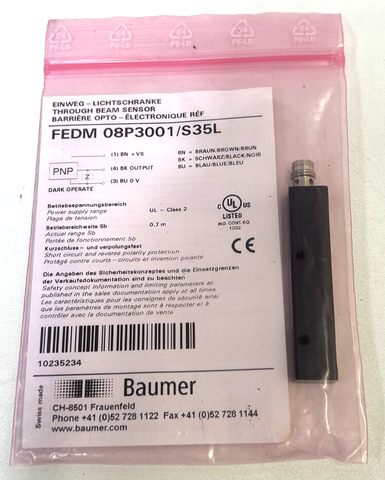 Baumer FEDM 08P3001/S35L Однонаправленный фотоэлектрический бесконтактный выключатель