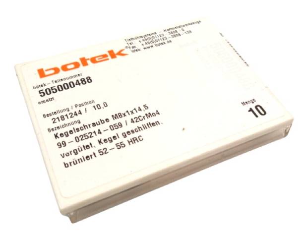 10x конических винтов Botek M8x1x14.5, 99-025214-059 / 42CrMo4 52-55 HRC