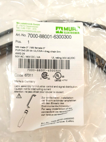 murr 7000-88001-6300300 разъём датчика/исполнительного устройства, предварительно собранный