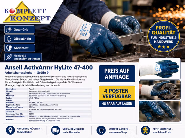 12 Paar Ansell Handschuhe ActivArmr Hylite 47-400 Größe 9 weiß/blau