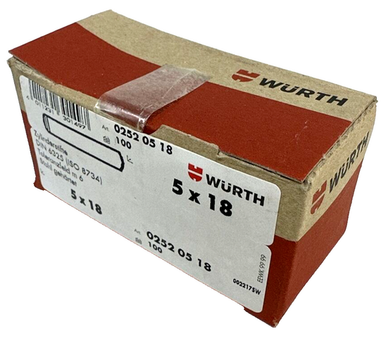 Würth 0252 05 18 دبابيس أسطوانية DIN 6325 من الفولاذ المقسى، 100 قطعة
