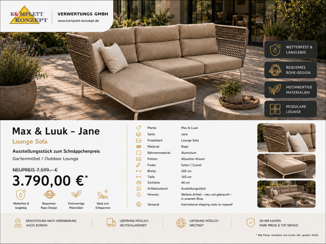 Max & Luuk Jane Диван лаунж для сада Комплект садовой мебели для лаунж-зоны *РРЦ 7599,-€