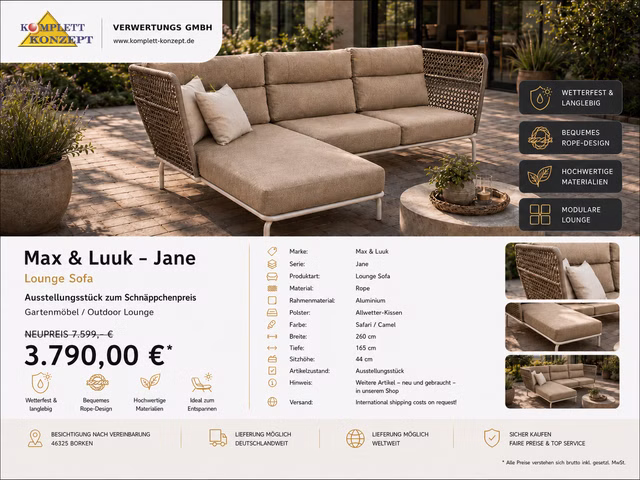Max & Luuk Jane Lounge Sofa Gartenlounge Gartengarnitur Sitzgruppe *NP 7599,-€
