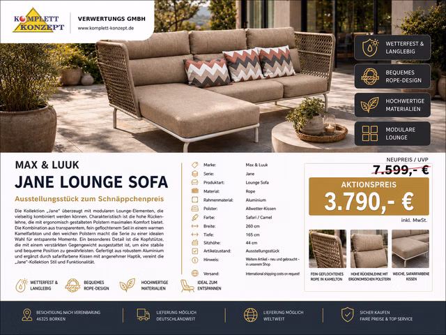 Max & Luuk Jane Lounge Sofa Gartenlounge Gartengarnitur Sitzgruppe *NP 7599,-€ B