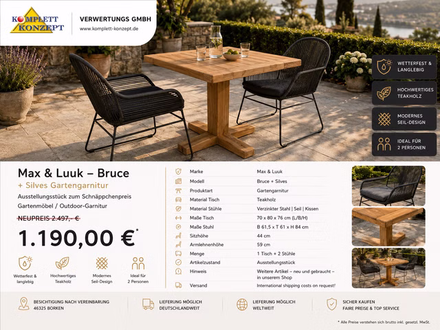 Max & Luuk Bruce Silves Gartengarnitur Sitzgruppe Garten Set Garnitur *NP 2497,-€