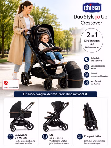 Chicco Duo Stylego Up Kinderwagen Buggy 2in1 Schwarz Kinder