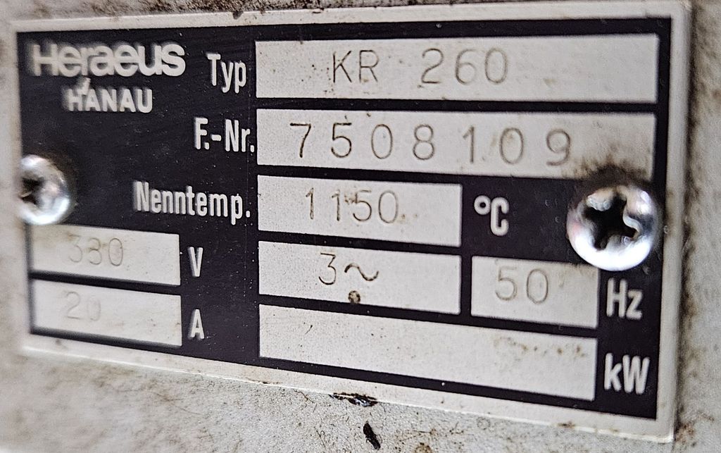 Heraeus KR 260 Härteofen für Wärmebehandlung