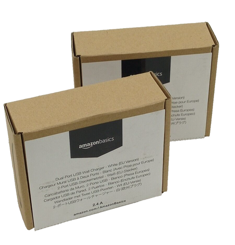 Набор из 2 белых USB-адаптеров питания Amazon Basics — 2,4 A, два порта, 24 W, B0773HDJYM