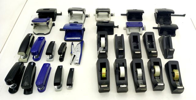 Lot of office supplies punches staplers staplers tape dispensers dispenser 30 pieces