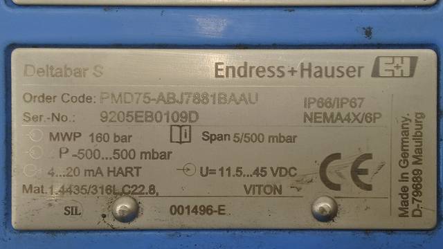 Endress+Hauser Deltabar S PMD75-ABJ7881BAAU Pressure Transmitter PMD75ABJ7881BAAU