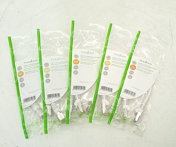 5x كابل شبكة Nedis CAT 8.1 S\/FTP بطول 0.25m مع موصلات RJ45 40 Gbps CCGP85520WT025