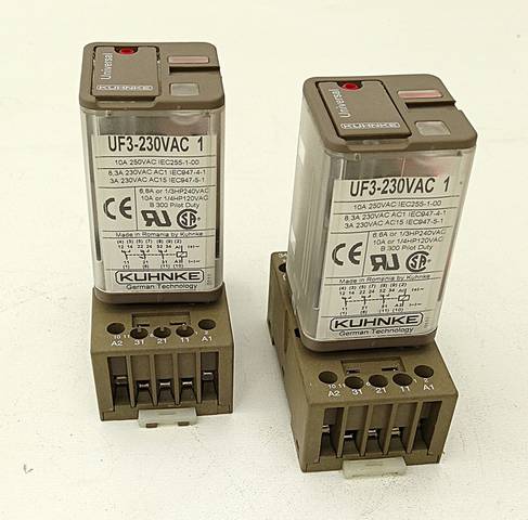 2x Kuhnke Relays UF3-230VAC 1 + 2x Sockets Z348 Universal Relay 10A