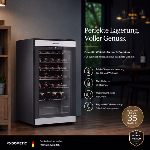 Dometic C35F Weinkühlschrank 35 Flaschen Weinkühler elegant freistehend Kühler