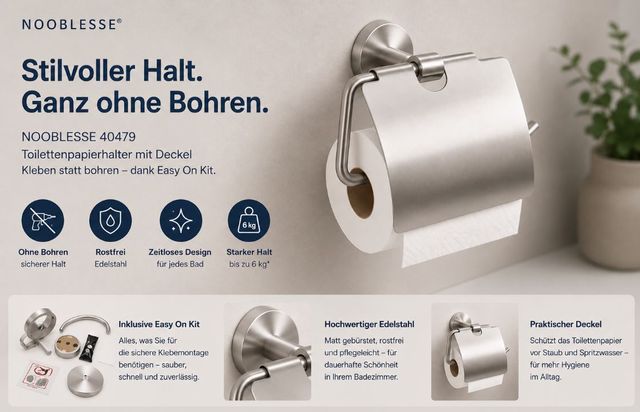 Tesa Nooblesse Toilet Paper Holder 40479 Stainless Steel Adhesive Easy On Kit