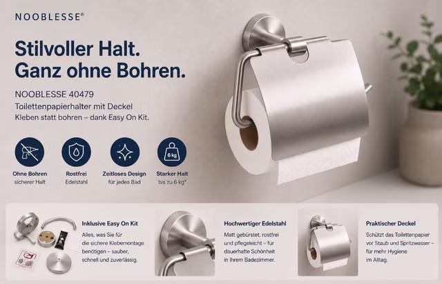 Tesa Nooblesse Toilettenpapierhalter 40479 Edelstahl Kleben Easy On Kit