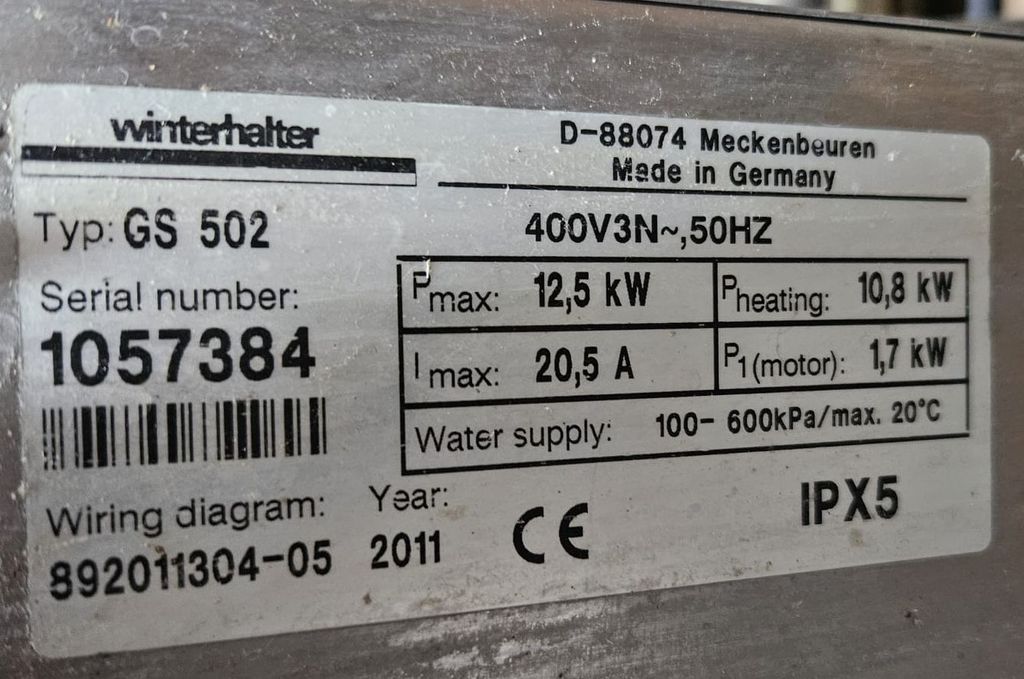 Winterhalter GS 502 Korb- Durchschubmaschine Detailansicht