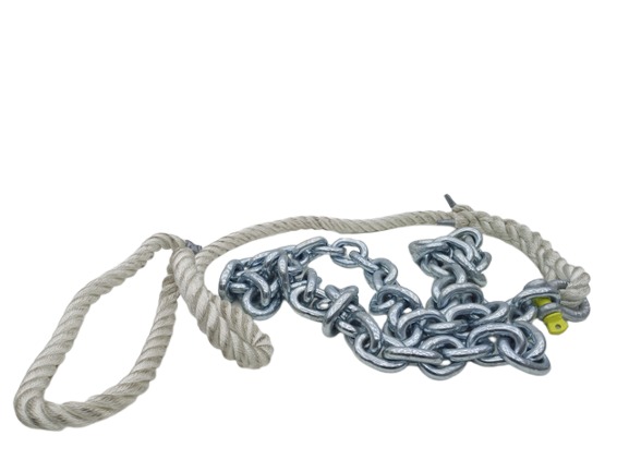 2 m long stainless steel chain and 1.30 m long rope shackle