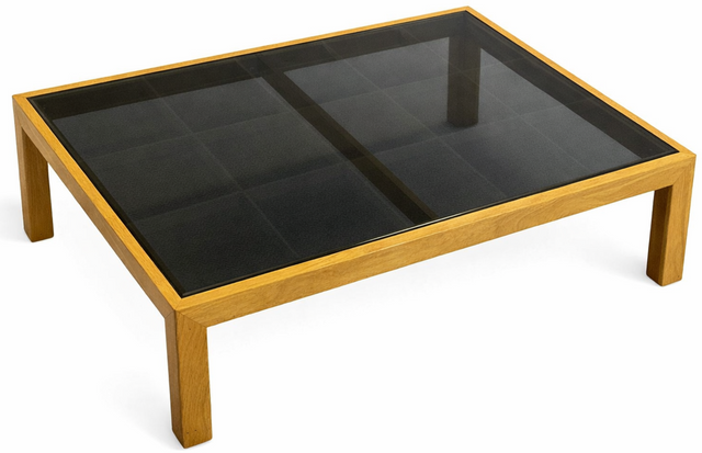 689€ NP طاولة قهوة بلوح زجاج مدخن، طاولة غرفة معيشة 90x70x35cm
