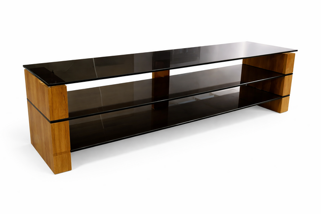 NP 512€ MCA وحدة وسائط من خشب البلوط الصلب وزجاج رمادي KARI أثاث تلفاز 160x40x40