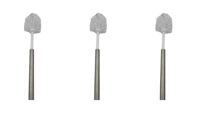 3x Toilet Brush Made of Stainless Steel Brush with White Bristles