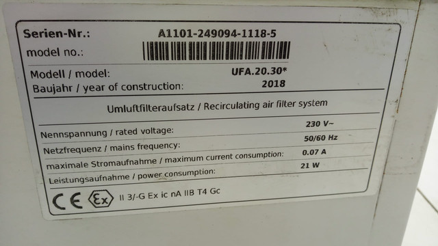 asecos UFA.20.30 A1101-249094 Рециркуляционный фильтрующий блок 230V