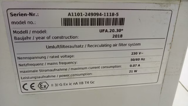 asecos UFA.20.30 A1101-249094 Umluftfiltersatz 230V