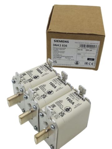 3x Siemens 3NA3836 NH00 Fuse Link 160A 500V