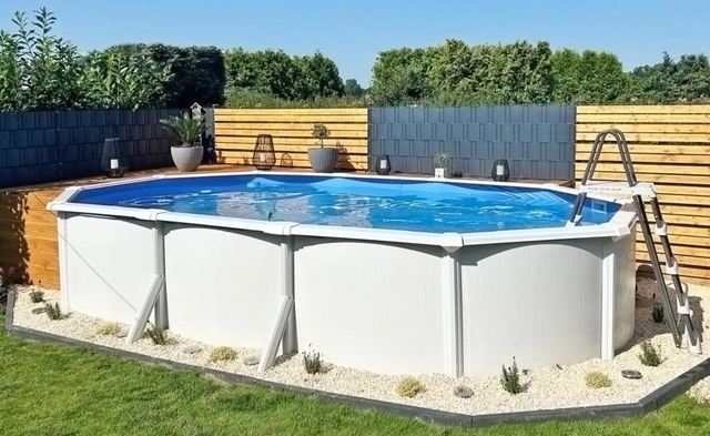 Овальный бассейн Planet Pool со стальными стенками 7.30x3.75x1.20m, полный комплект