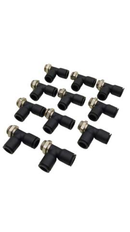 11x Pneumatic T-Connectors with Metal Thread Push-In