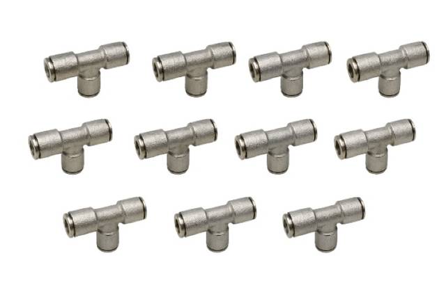 11x Pneumatic T-Connector Metal Push-In Fitting