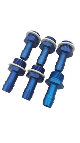 6x Aluminium Hose Tail External Thread Blue