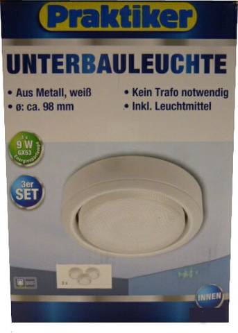 Set of 3 Under-Cabinet Light Recessed Spotlight Energy-Saving Lamp 9W White incl. Bulbs *64.99€