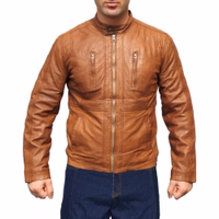 Men fashion Nappa-leather sheep skin jacket Brown Inner view of Men's Brown Nappa-Leather Jacket featuring hidden zip pockets and push-buttons on the neck. Made from soft lamb nappa leather for ultimate comfort. Designed by German Wear. In stock, Free next day delivery