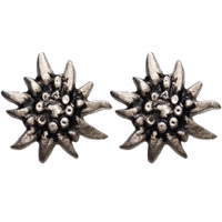 1x Paar Dekoratives Edelweiß Einzelner 35 mm dekorativer Edelweiß-Metallniete, Vorderansicht, ideal für German Trachten-Kleidung, Schuhe und Kostümdekoration.