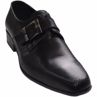 German Wear Men’s Business shoes Side view of German Wear men’s business shoes in genuine black cowhide leather. Elegant slip-on low shoes with buckle detail, handcrafted smooth finish, soft footbed, and durable rubber sole. Perfect formal and office wear shoes.