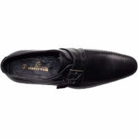 German Wear Men’s Business shoes Top view of German Wear handcrafted men’s black leather slip-on shoes. Made of 100% genuine cowhide leather with smooth elegant design, soft inner lining, comfortable footbed, and classic moccasin style for business and office wear.