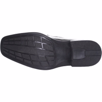 German Wear Men’s Business shoes Down view of German Wear business shoes for men crafted from genuine black cowhide leather. Showcasing durable profiled rubber sole for grip, long-lasting comfort, and sleek handcrafted style. Elegant slip-on shoes for formal use.