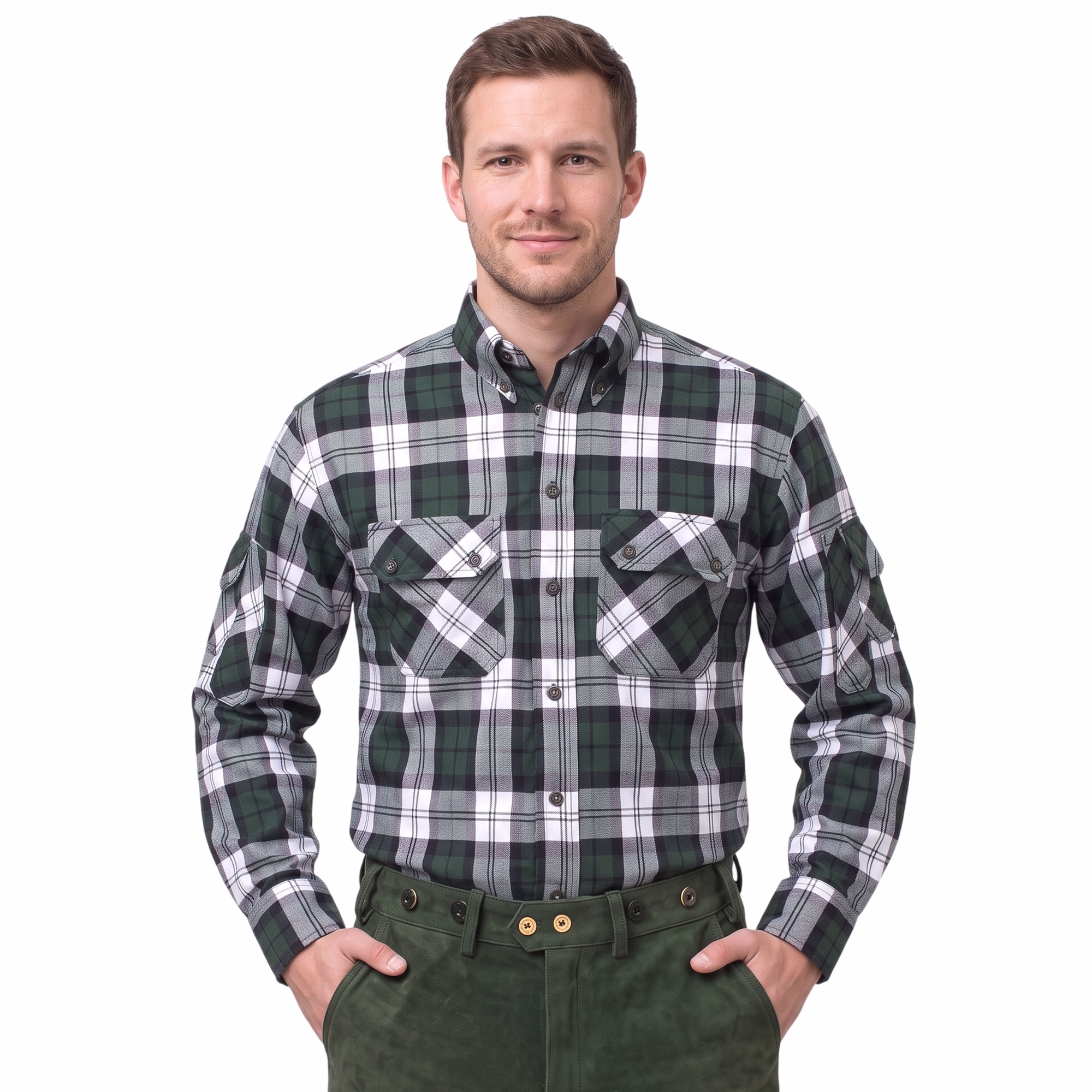 1-Main-WB1-1013-GW1211-Jagdhemd-fuer-Herren--Gruen-kariertes-Jagdhemd--Baumwoll-Jagdhemd-mit-langen-aermeln--German-Wear-Jagdhemd--Outdoor-Jagdhemd-mit-gruenem-Karomuster--Kariertes-Baumwo.jpg