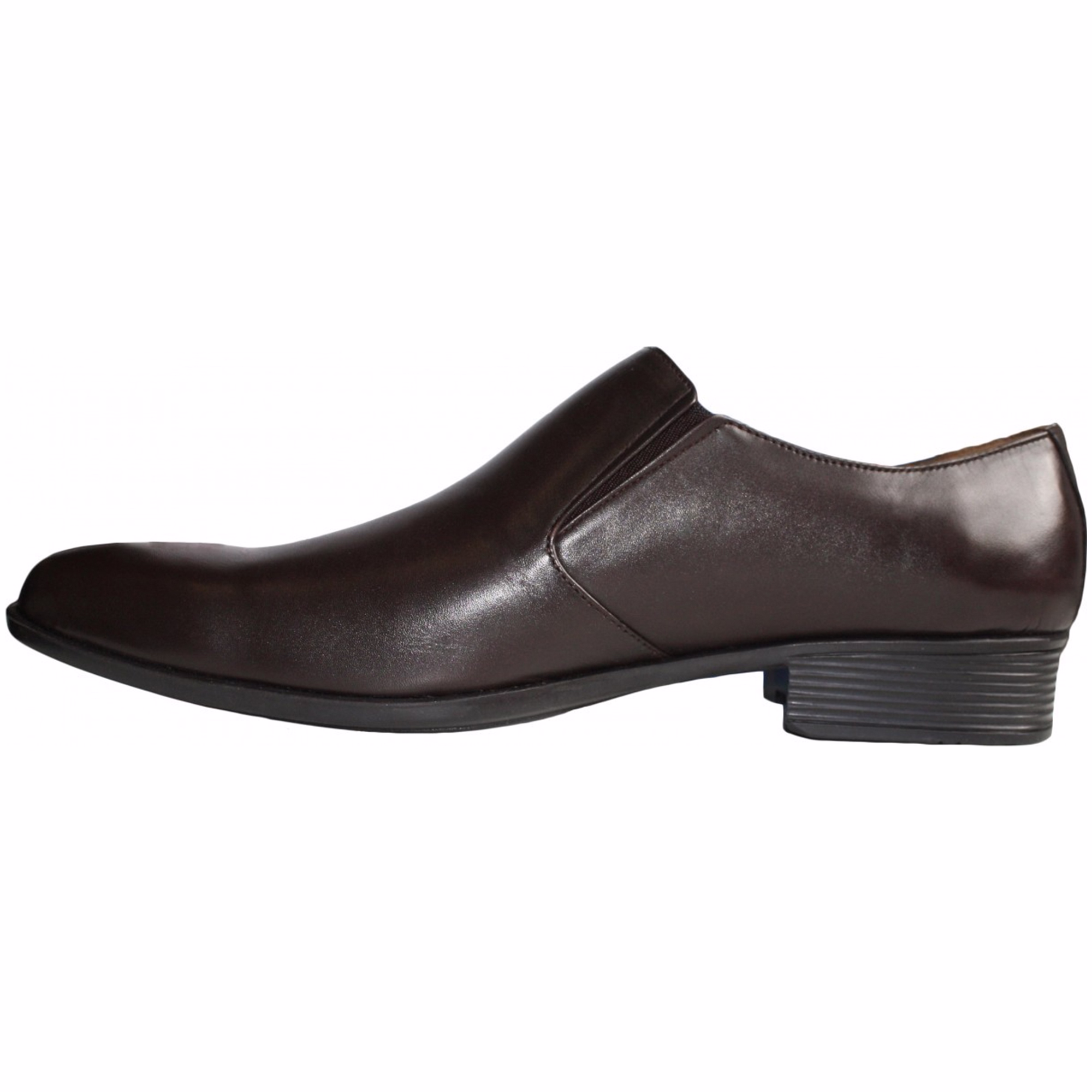 Men's leather Shoes Brown Side view of handcrafted men's business shoes featuring a short shaft and rubber sole. The design includes a secure fit with an easy slip-on style, block heels, and a mixed-toe cap. Made from 100% leather, these shoes showcase quality German craftsmanship.