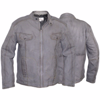 Front & rear view of Luxury Men's Fashion Nappa-Leather Sheepskin Jacket in grey. Made from the finest lamb nappa leather, soft and comfortable with multiple pockets. Designed by German Wear. Free next business-day delivery and worldwide returns.
