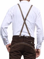 Herren-Bayerisches Trachtenhemd in Weiß Rückansicht des Herren-Bayerischen Trachtenhemds in Weiß mit sauberem, tailliertem Design, weichem, atmungsaktivem Baumwollstoff und dezenten Details an Ärmeln und Schultern für einen frischen Festtags-Look. Jetzt sichern.