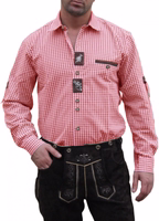 Herren-Rotes Bayerisches Trachtenhemd Vorderansicht Herren-Trachtenhemd – Rotes Bayerisches OS Trachtenhemd. Authentische deutsche Herrenbekleidung, ideal für Oktoberfest und Festivals. Jetzt dein klassisches bayerisches Trachtenhemd online kaufen und im echten Alpenstil feiern!
