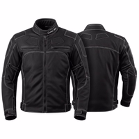 Herren-Motorradjacke in Schwarz mit Vorder- und Rückansicht. Sie besteht aus Cordura-Textil und ist mit mehreren Protektoren ausgestattet.