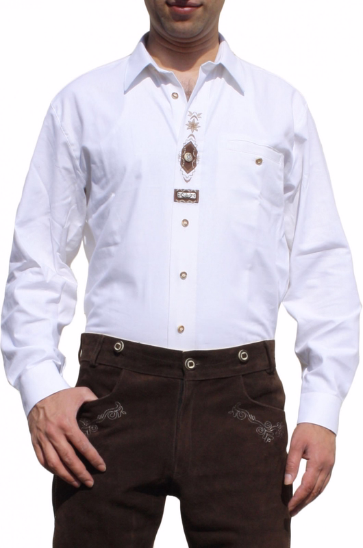 German Wear, Trachtenhemd für Trachten Lederhosen mit Verzierung Trachtenmode weiß